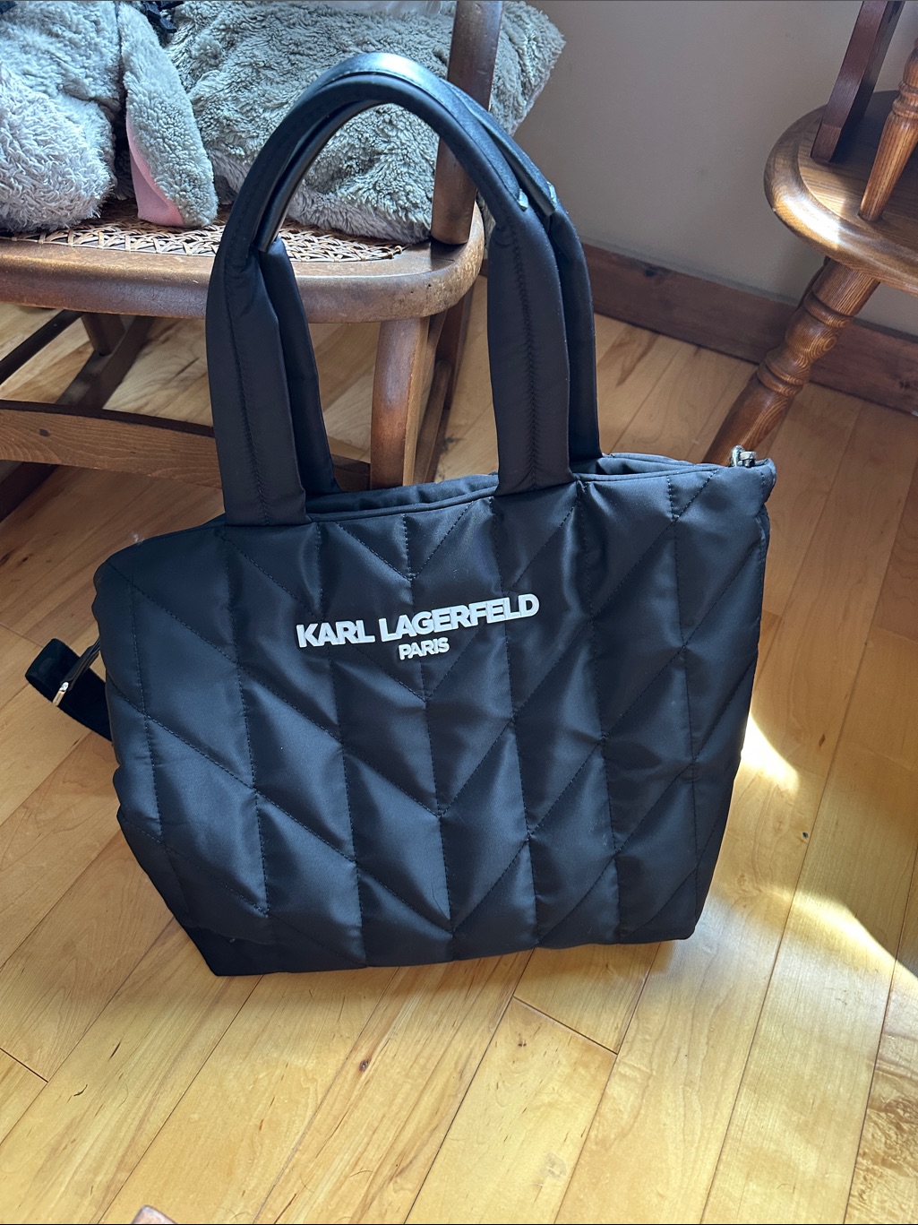 Karl Lagerfeld Black Quilted Tote Bag With Logo